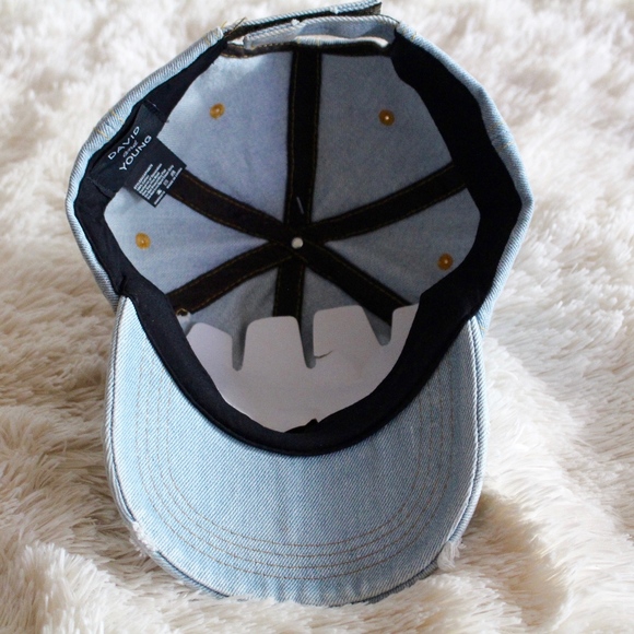 NWT! DISTRESSED DENIM HAT W/ EMBROIDERED ROSE - Picture 6 of 6